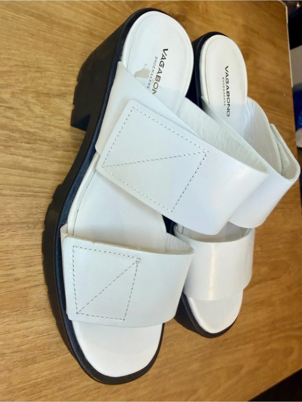 Vagabond Shoemakers Leather Slide Sandals White Straps Block Heel Women’s 39